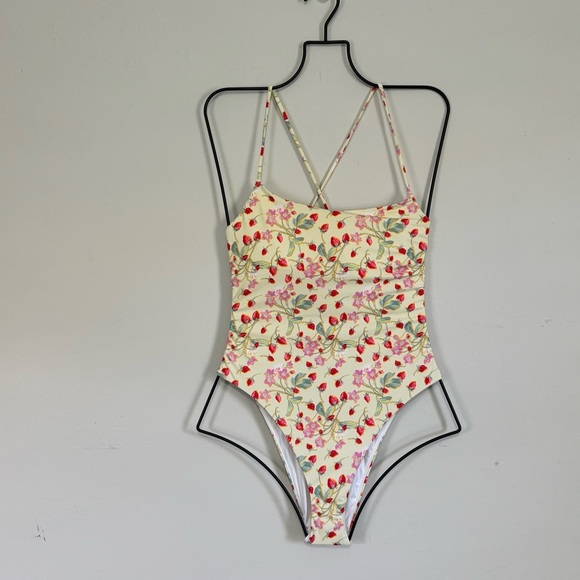 VICTORIA’S SECRET Women’s Yellow Floral Strawberry One Piece Swimsuit Size S - Picture 1 of 8